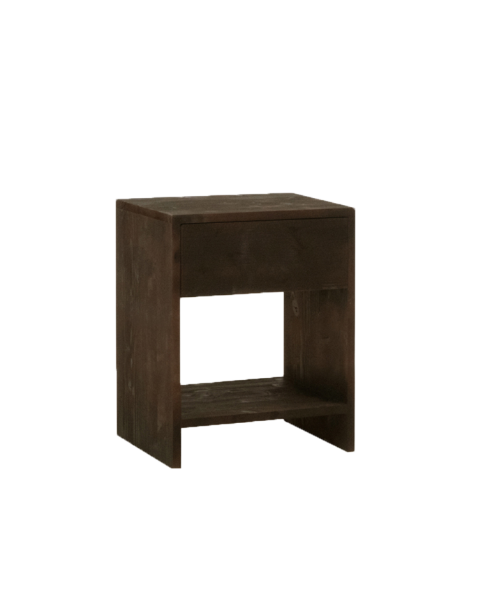 Deco wood Mesita de noche de madera maciza con un cajón en tono nogal de 40x40cm