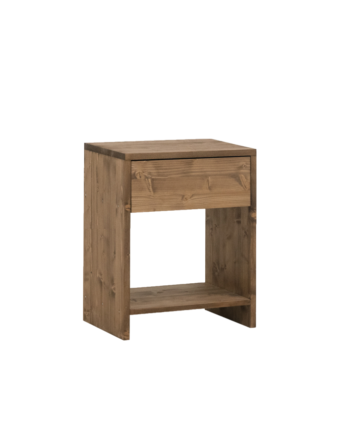 Deco wood Mesita de noche de madera maciza con un cajón en tono roble oscuro de 40x40cm