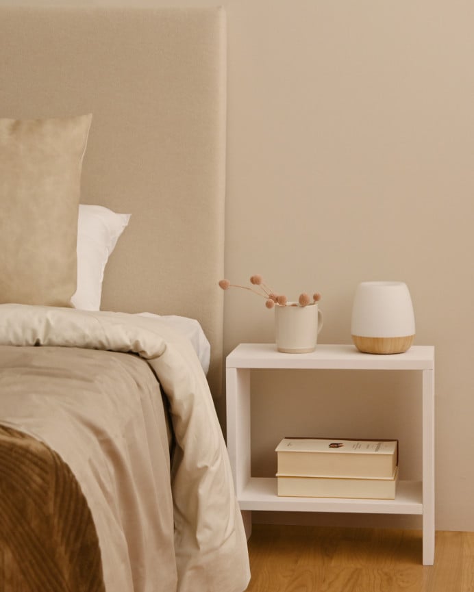 Deco Wood Mesita De Noche De Madera Maciza En Tono Blanco De 40x20cm