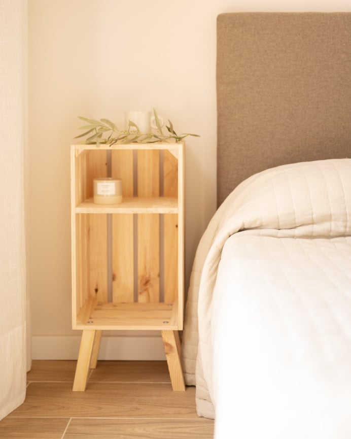 Deco Wood Mesita De Noche De Madera Maciza En Tono Natural De 66x25 5cm