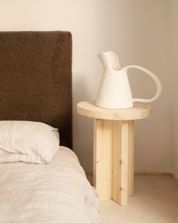 Deco Wood Mesita De Noche De Madera Maciza En Tono Natural De 45x35cm