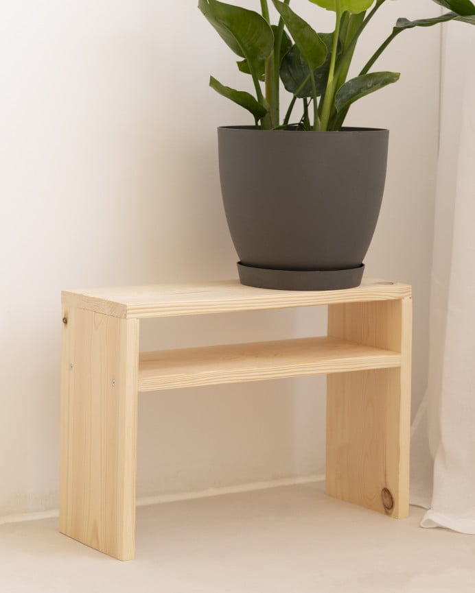 Deco Wood Mesita De Noche De Madera Maciza En Tono Natural De 50x36cm