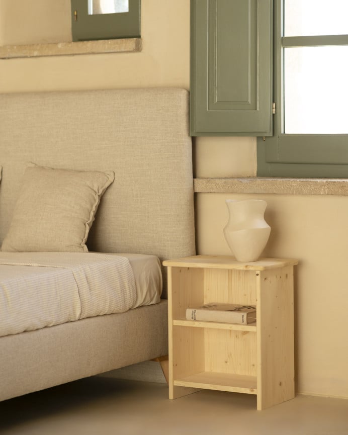 Deco Wood Mesita De Noche De Madera Maciza En Tono Natural De 50x42cm