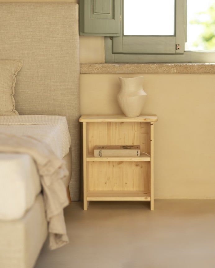 Deco Wood Mesita De Noche De Madera Maciza En Tono Natural De 50x42cm