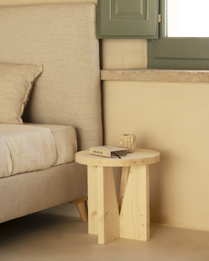 Deco Wood Mesita De Noche De Madera Maciza En Tono Natural De 40x40cm