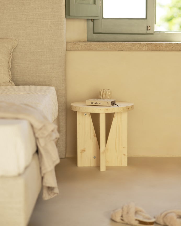 Deco Wood Mesita De Noche De Madera Maciza En Tono Natural De 40x40cm