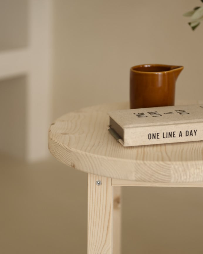 Deco Wood Mesita De Noche De Madera Maciza En Tono Natural De 40x35cm