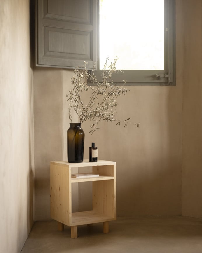 Deco Wood Mesita De Noche De Madera Maciza En Tono Natural De 50 5x32cm