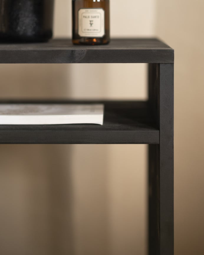 Deco Wood Mesita De Noche De Madera Maciza En Tono Negro De 50 5x32cm