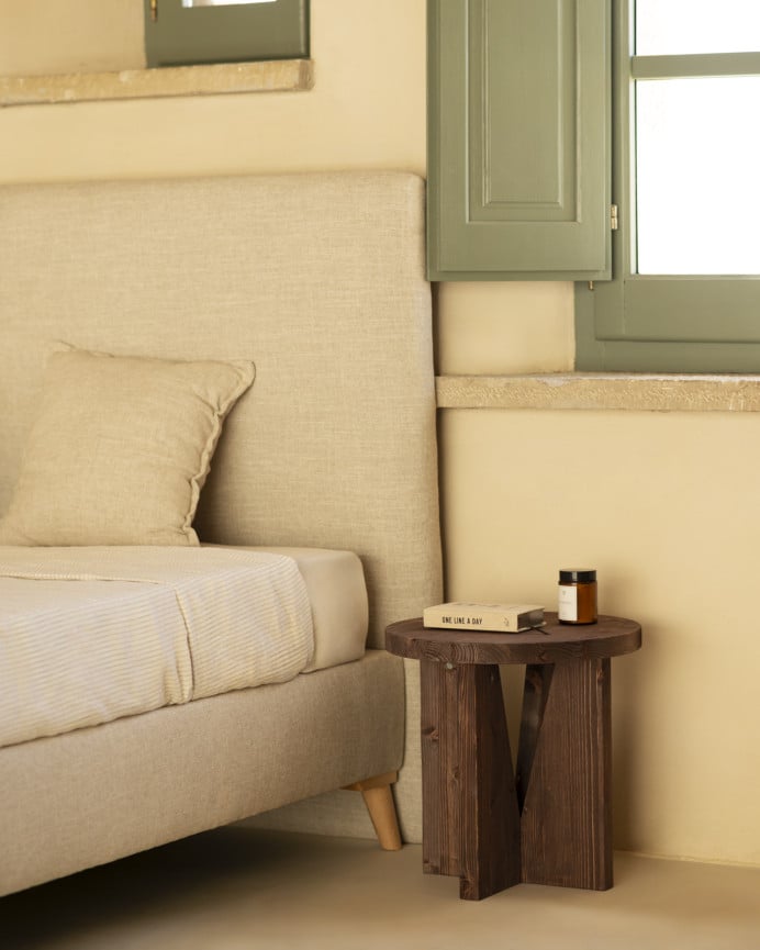 Deco Wood Mesita De Noche De Madera Maciza En Tono Nogal 40x40cm