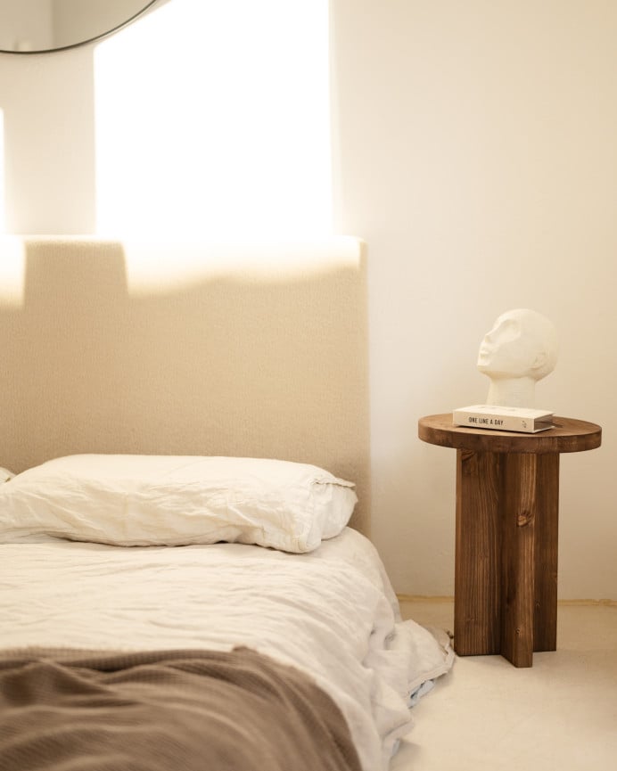 Deco Wood Mesita De Noche De Madera Maciza En Tono Nogal De 45x35cm