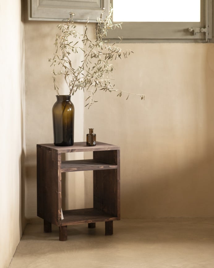 Deco Wood Mesita De Noche De Madera Maciza En Tono Nogal De 50 5x32cm