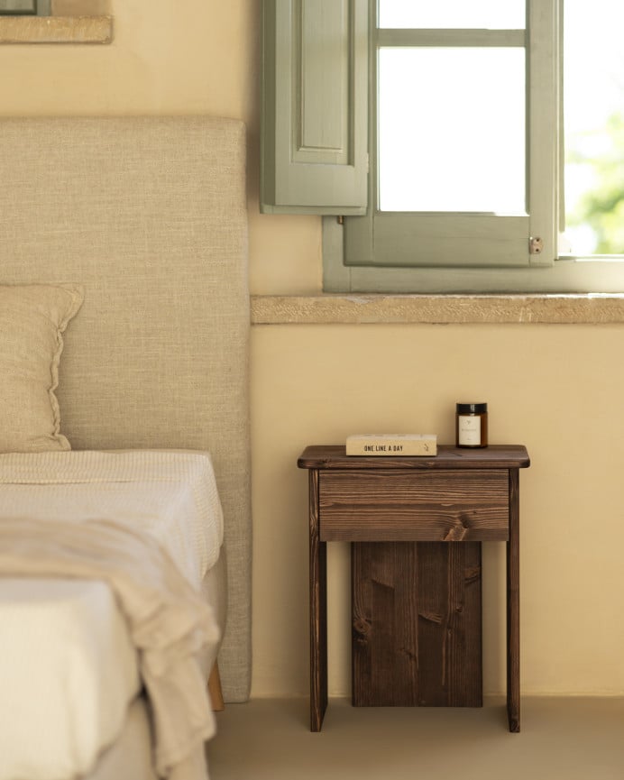 Deco Wood Mesita De Noche De Madera Maciza En Tono Nogal De 50x42cm