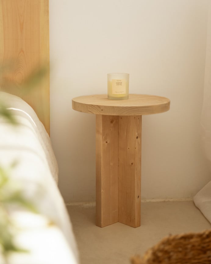 Deco Wood Mesita De Noche De Madera Maciza En Tono Roble Medio De 45x35cm