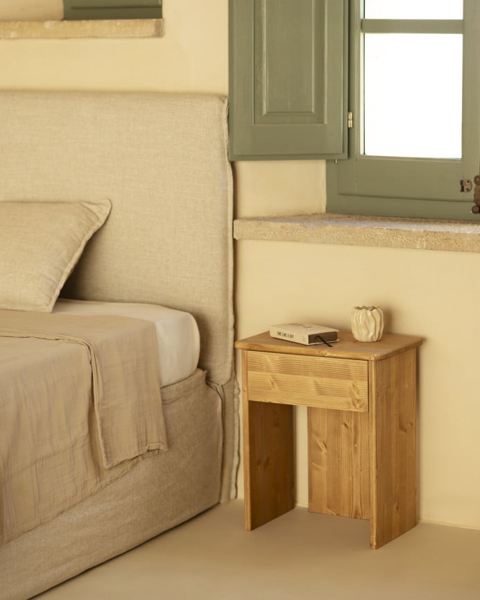 Deco Wood Mesita De Noche De Madera Maciza En Tono Roble Medio De 50x42cm