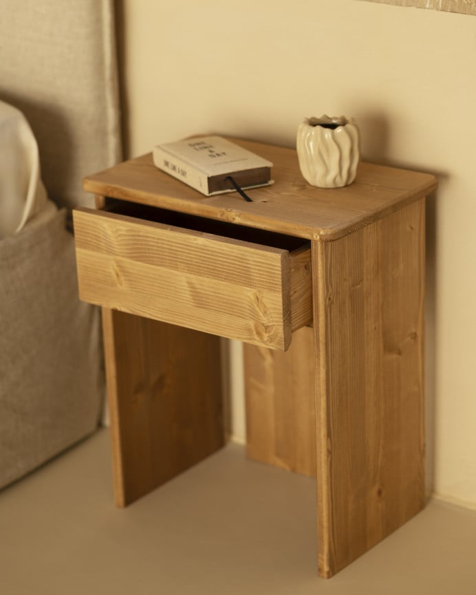 Deco Wood Mesita De Noche De Madera Maciza En Tono Roble Medio De 50x42cm