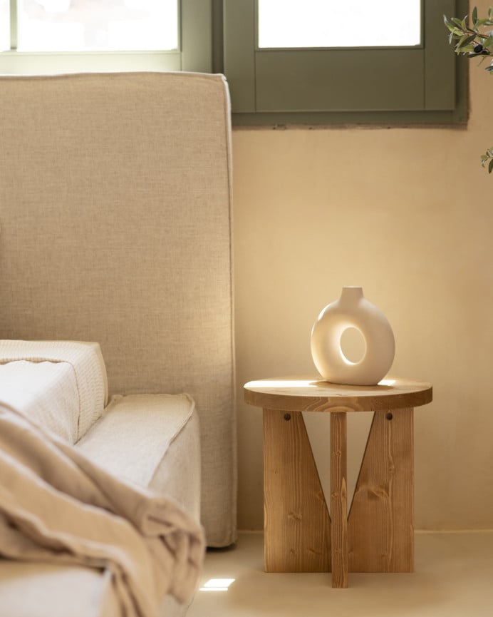 Deco Wood Mesita De Noche De Madera Maciza En Tono Roble Medio 40x40cm