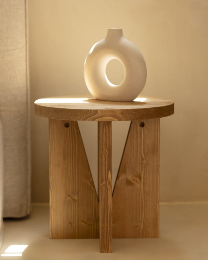 Deco Wood Mesita De Noche De Madera Maciza En Tono Roble Medio 40x40cm