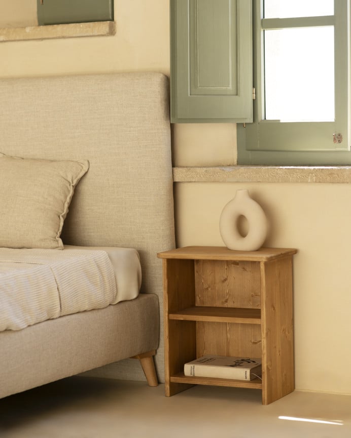 Deco Wood Mesita De Noche De Madera Maciza En Tono Roble Medio De 50x42cm