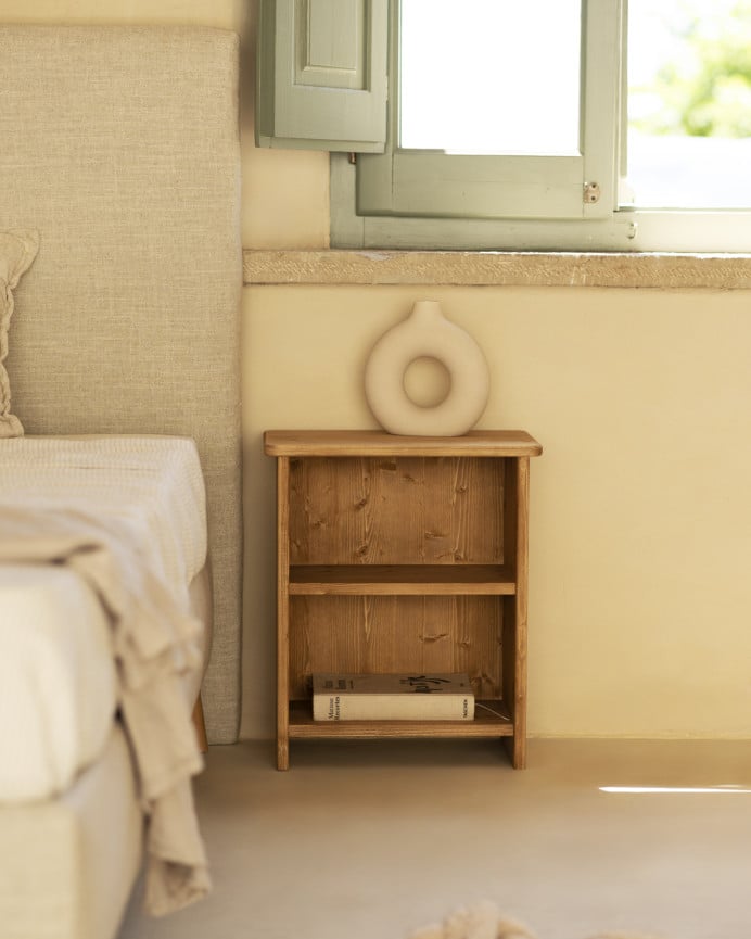 Deco Wood Mesita De Noche De Madera Maciza En Tono Roble Medio De 50x42cm