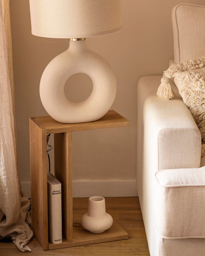 Deco Wood Mesita De Noche De Madera Maciza En Tono Roble Oscuro De 50x36cm