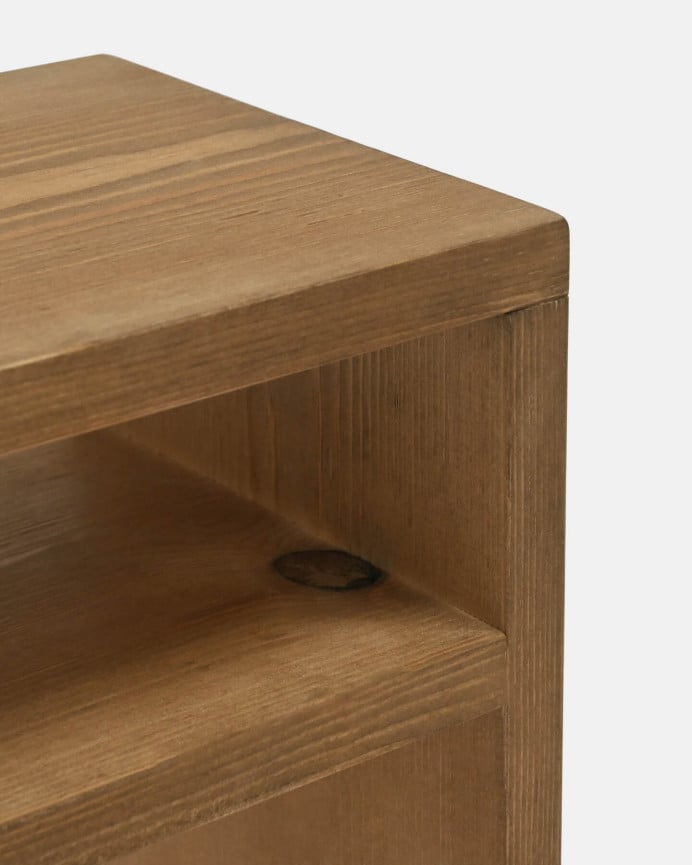 Deco Wood Mesita De Noche De Madera Maciza En Tono Roble Oscuro De 50x36cm