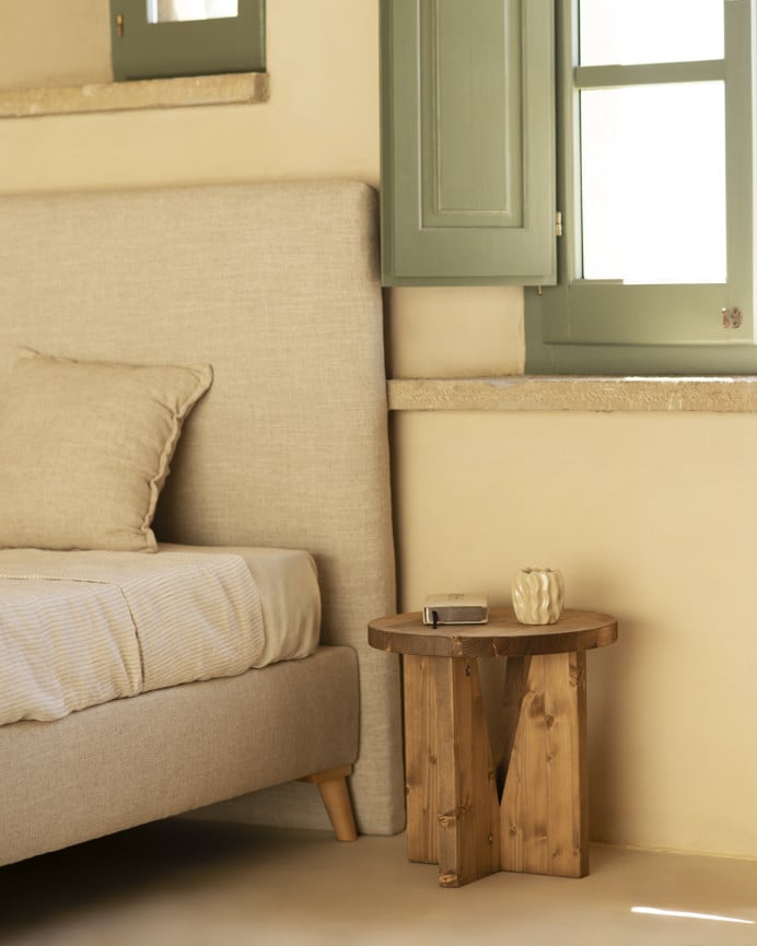 Deco Wood Mesita De Noche De Madera Maciza En Tono Roble Oscuro 40x40cm