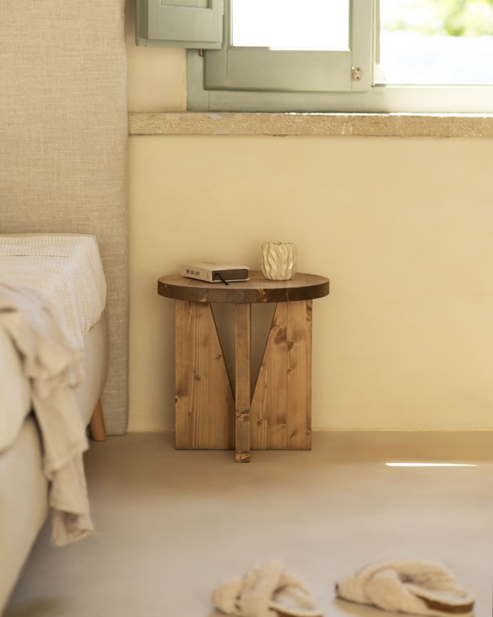 Deco Wood Mesita De Noche De Madera Maciza En Tono Roble Oscuro 40x40cm