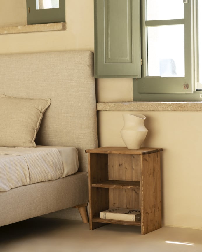 Deco Wood Mesita De Noche De Madera Maciza En Tono Roble Oscuro De 50x42cm