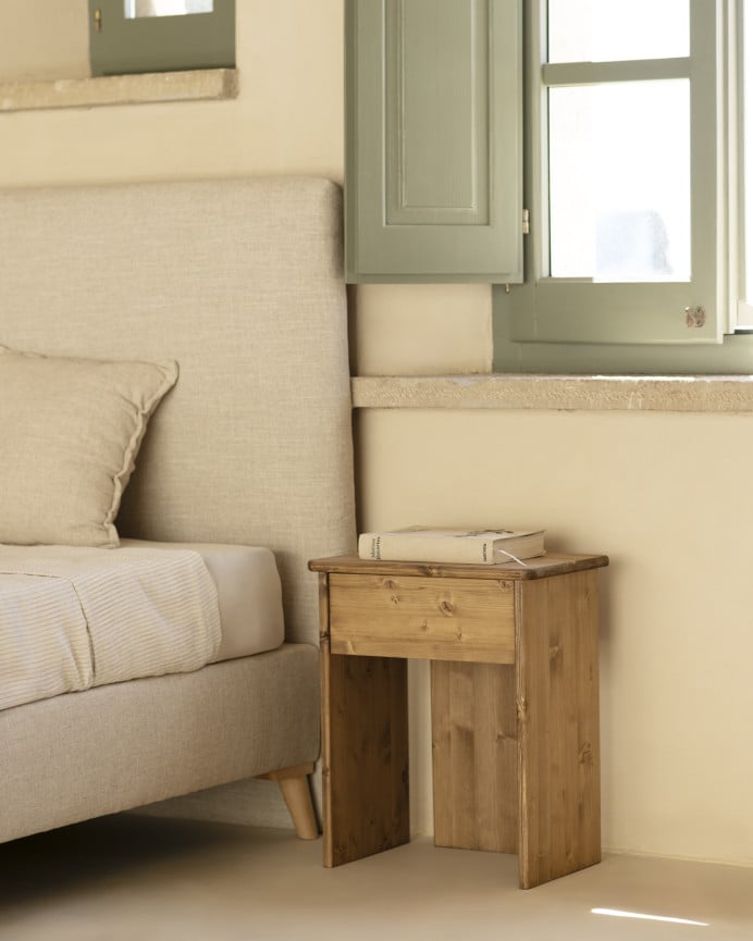 Deco Wood Mesita De Noche De Madera Maciza En Tono Roble Oscuro De 50x42cm