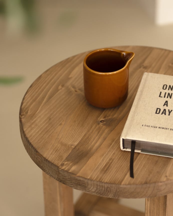 Deco Wood Mesita De Noche De Madera Maciza En Tono Roble Oscuro De 40x35cm