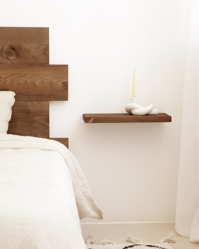 Deco Wood Mesita De Noche De Madera Maciza Flotante En Tono Nogal De 45cm