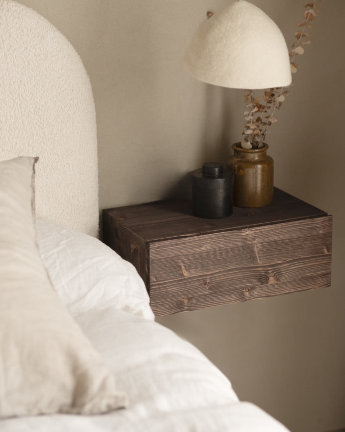 Deco Wood Mesita De Noche De Madera Maciza Flotante En Tono Nogal De 40cm