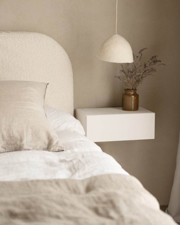 Deco Wood Mesita De Noche De Madera Maciza Flotante En Tono Blanco De 40cm