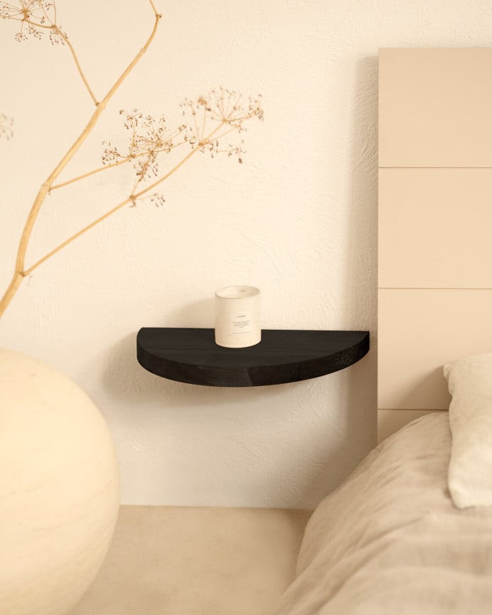 Deco Wood Mesita De Noche De Madera Maciza Flotante En Tono Negro De 3 2x40cm