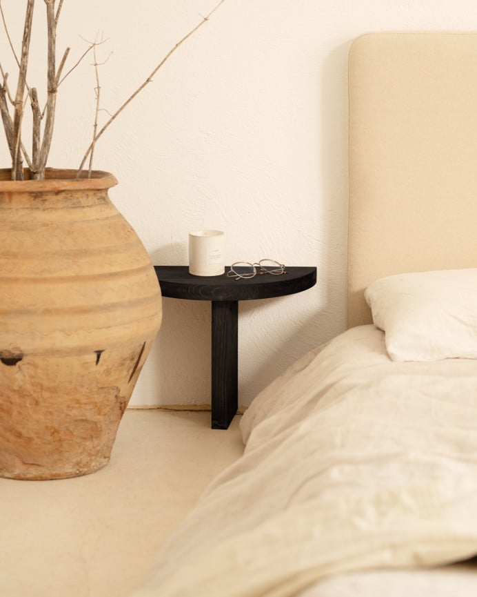 Deco Wood Mesita De Noche De Madera Maciza Flotante En Tono Negro De 27x40cm