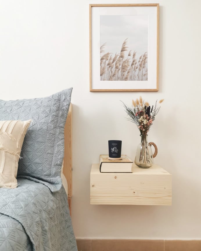 Deco Wood Mesita De Noche De Madera Maciza Flotante En Tono Natural De 40cm