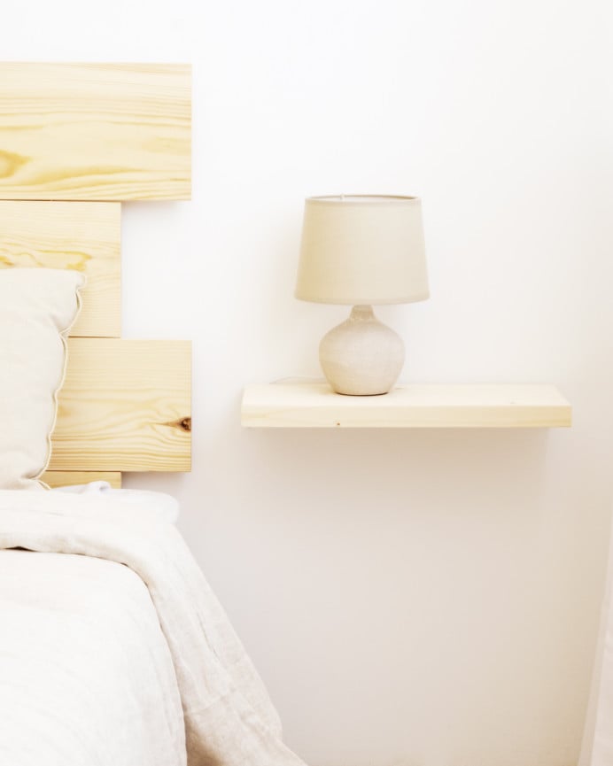 Deco Wood Mesita De Noche De Madera Maciza Flotante En Tono Natural De 45cm