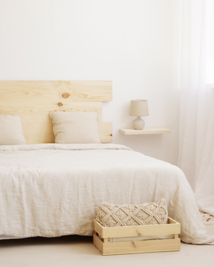 Deco Wood Mesita De Noche De Madera Maciza Flotante En Tono Natural De 45cm