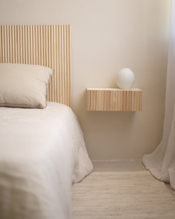 Deco Wood Mesita De Noche De Madera Maciza Flotante En Tono Natural De 40cm