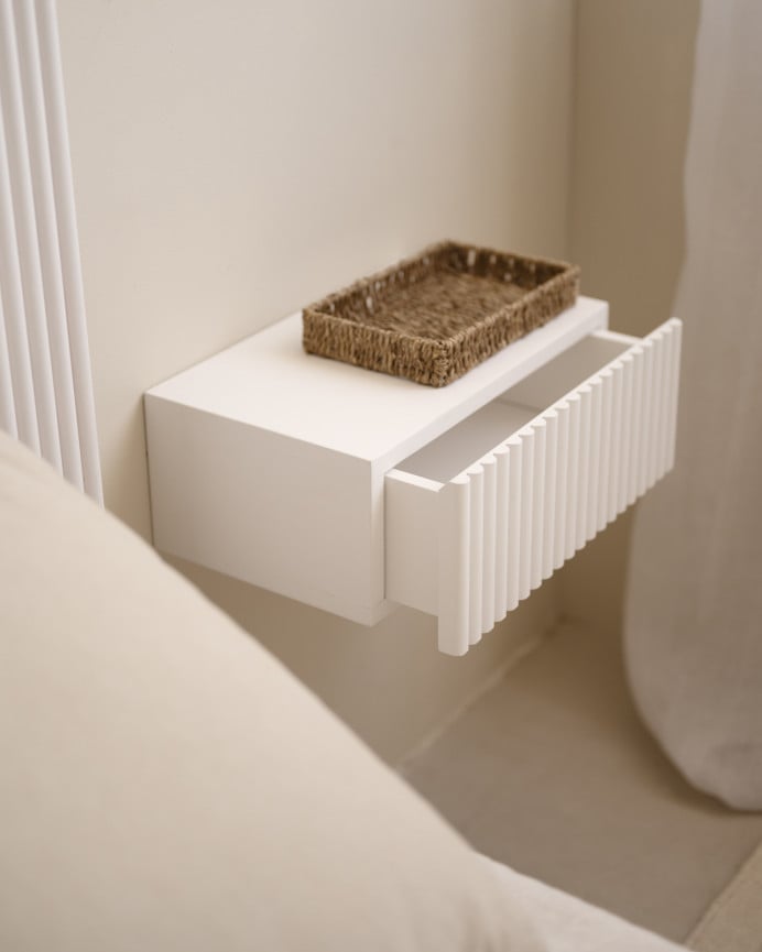 Deco Wood Mesita De Noche De Madera Maciza Flotante En Tono Blanco De 40cm