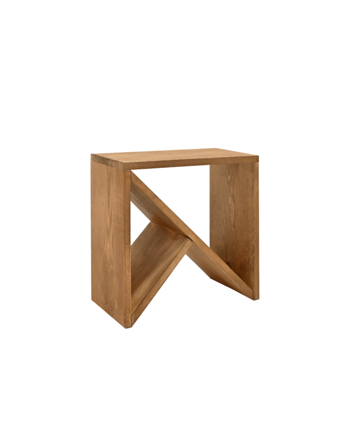 Deco wood Mesita de noche o auxiliar de madera maciza en tono roble oscuro de 40x40cm