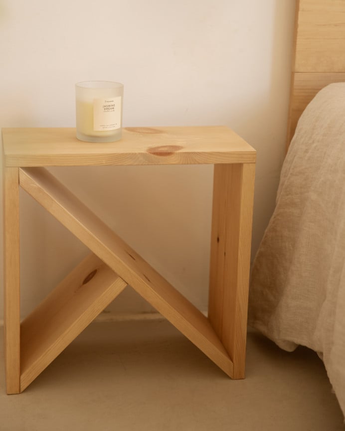 Deco Wood Mesita De Noche O Auxiliar De Madera Maciza En Tono Roble Medio De 40x40cm