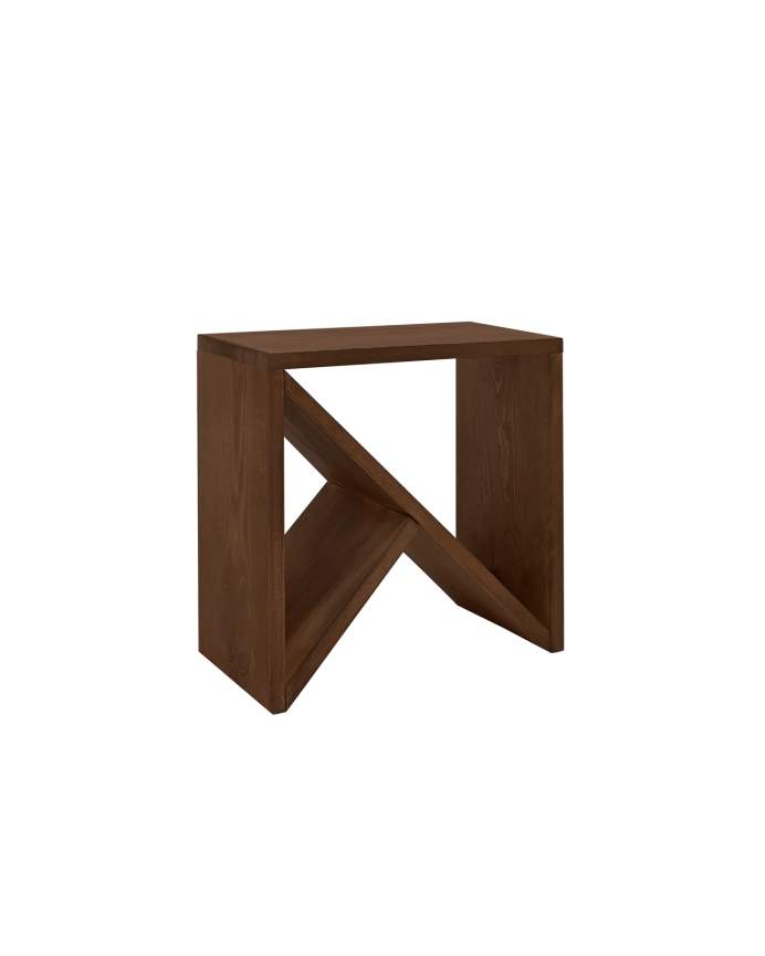 Deco wood Mesita de noche o auxiliar de madera maciza en tono nogal de 40x40cm