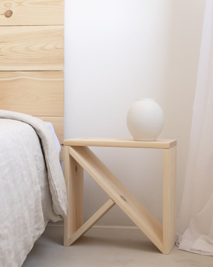 Deco Wood Mesita De Noche O Auxiliar De Madera Maciza En Tono Natural De 40x40cm