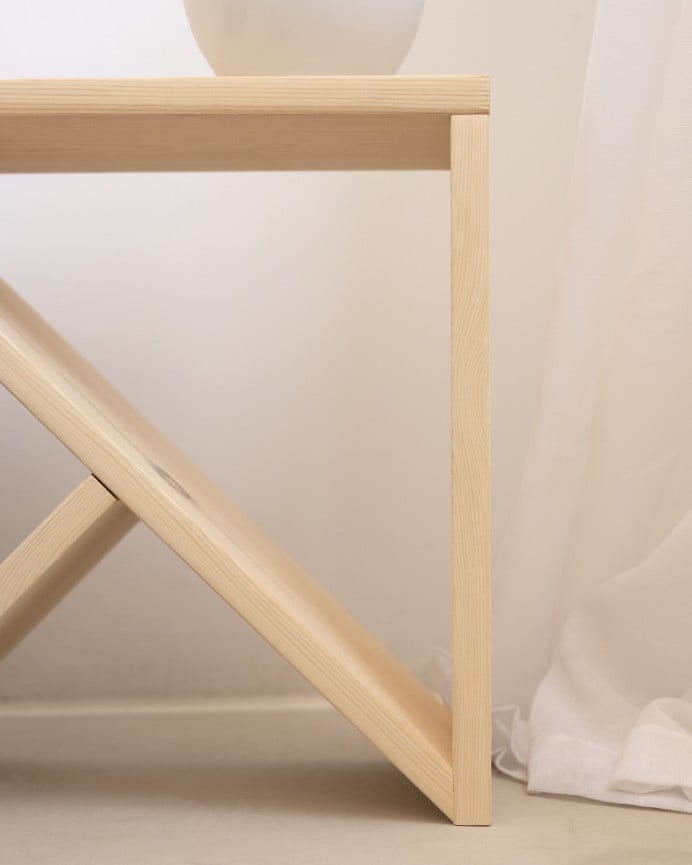 Deco Wood Mesita De Noche O Auxiliar De Madera Maciza En Tono Natural De 40x40cm