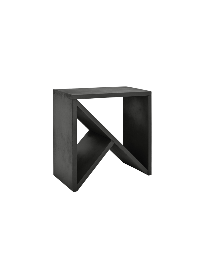 Deco wood Mesita de noche o auxiliar de madera maciza en tono negro de 40x40cm