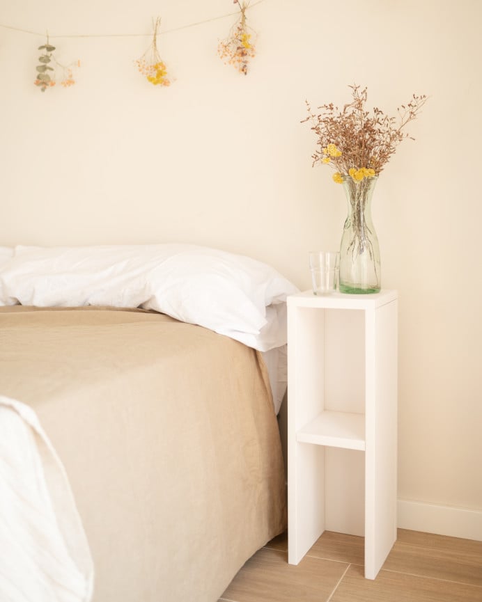 Deco Wood Mesita De Noche O Auxiliar Madera Maciza En Tono Blanco De 60x20cm