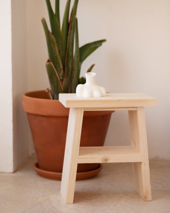 Deco Wood Mesita De Noche O Auxiliar Madera Maciza En Tono Natural De 45x39cm