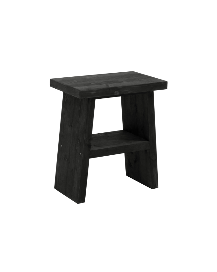 Deco wood Mesita de noche o auxiliar madera maciza en tono negro de 45x39cm